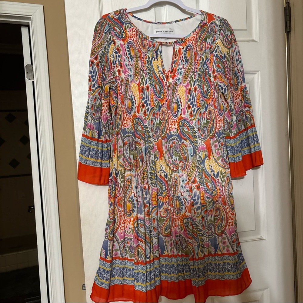 Emma & Michele Multicolor Dress with 3/4 flutter sleeves